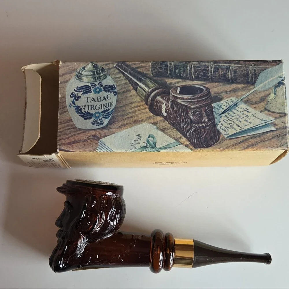 Avon Windjammer Pipe Glass Decanter 3 fl oz After Shave With Box Brown